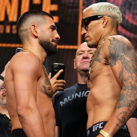 Илия Топурия и Чарльз Оливейра обменялись словами на Faceoff перед UFC 317