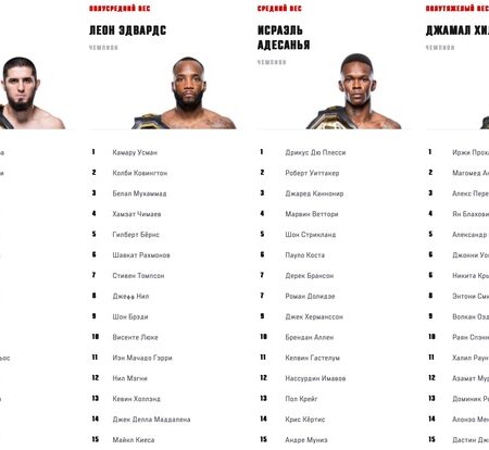 Рейтинги дивизионов UFC: Кому из доминирующих чемпионов грозит поражение?